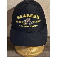 US Navy Seabees Snapback Hat Vintage 80s / 90s Green Underbrim Eagle Crest USA