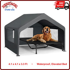 Extra Large Dog House Outdoor with Elevated Dog Bed, Outside Dog Tent 4.1'X4.1'