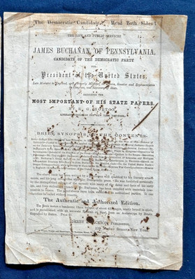 1856 Presidential Candidate James Buchanan Handbill Flyer Campaign w Book Ad