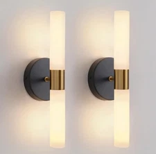 Wall Sconces Set Two Wall Lamp Sconce Lighting Gold Black Tone Frosted