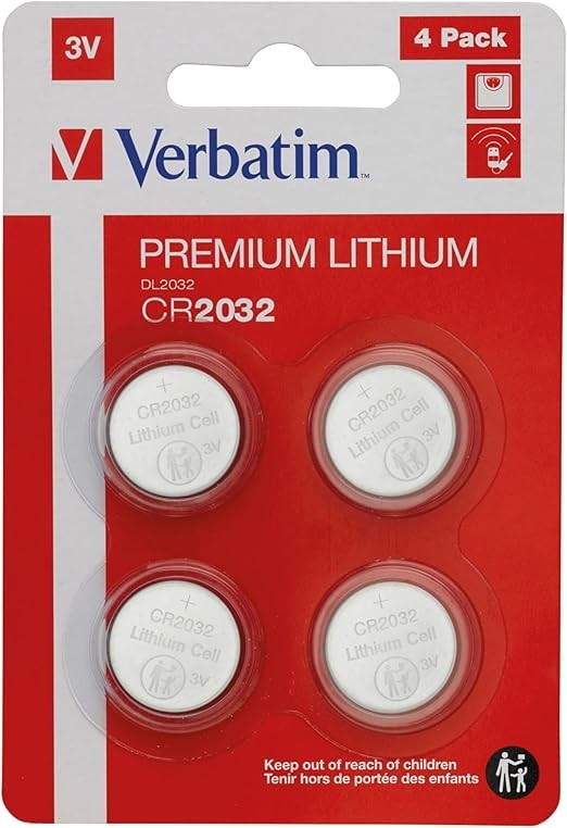 VERBATIM Premium Batterie a Bottone al Litio CR2032 3V 220mAh 4 pezzi