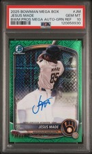 2025 BOWMAN MB BOWMAN PRSPCT MEGA AUTOS GREEN REFRACTOR JESUS MADE 75/99 PSA 10