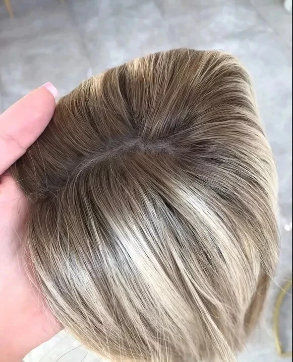 Peluca para mujer 100 % cabello humano marrón ceniza rubio claro resaltados 13x4 encaje frontal Foto 3 de 4