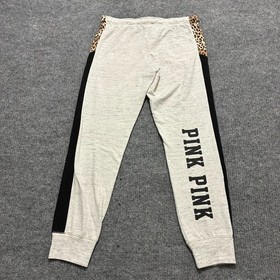 Victoria's Secret PINK Womens Sweatpants Size M Gray Leopard Trim Colorblock