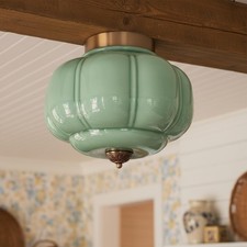 YESIDS Antique Gold Milk Glass Ceiling Light Fixture -15 Inch Vintage Semi Flush