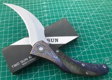 TWOSUN FOLDING KNIFE TITANIUM/ LINEN MICARTA HANDLE D2 CLIP POINT TS348-D2-COLOR