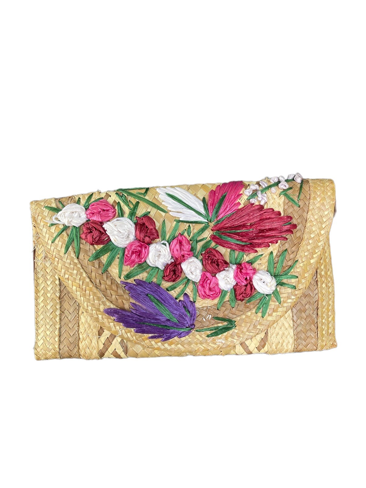 Handwoven Floral Straw Clutch Purse Vintage Perfect F… Gem