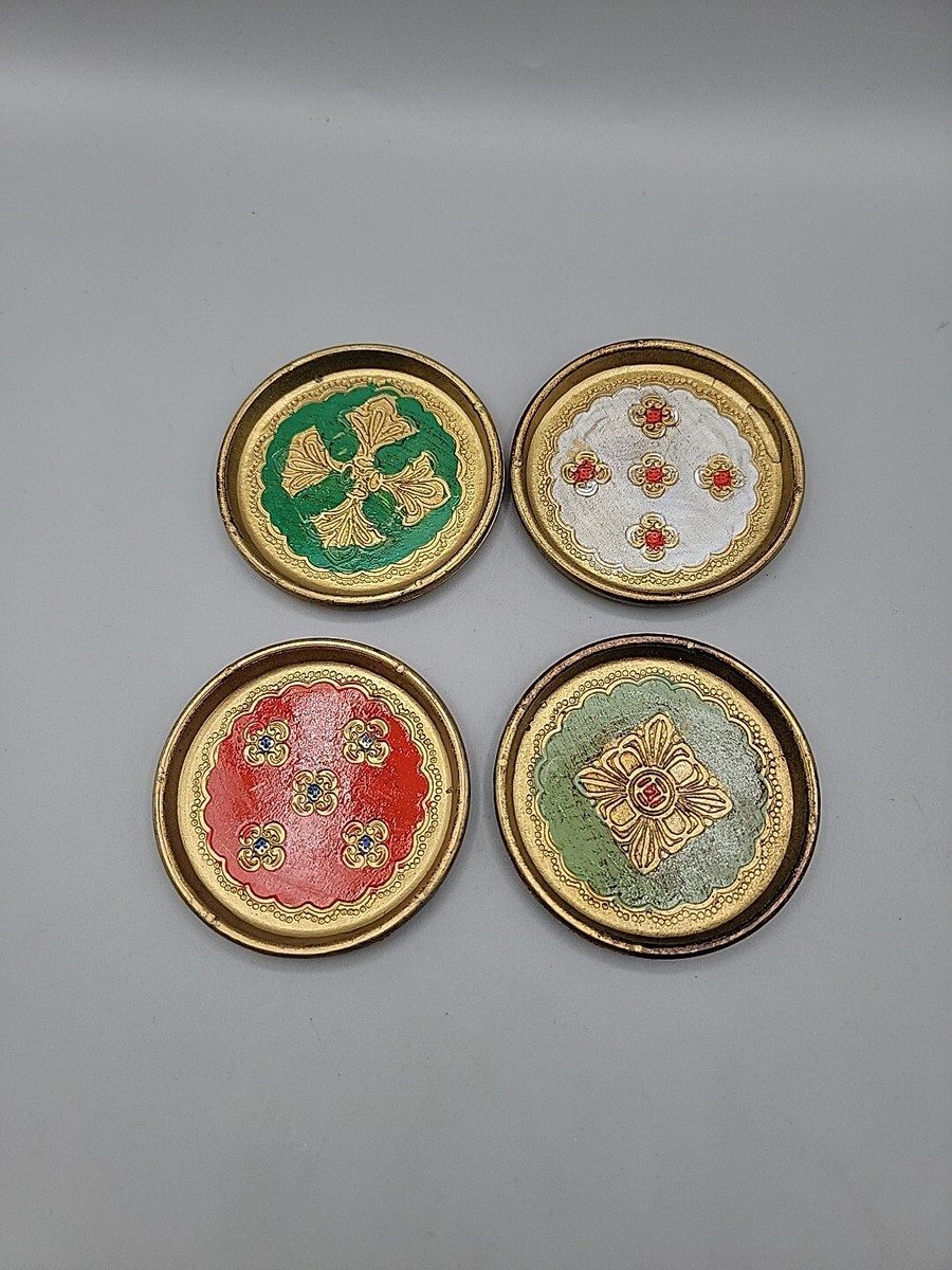 made in Italy コースター　ヴィンテージ　 Vintage Florentine Wooden Coasters Made in Italy Set of Four | eBay