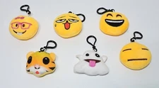 LOT 6 Assorted Plush Emoji Keychain Charms Emoticon Character Ghost Tiger Smile