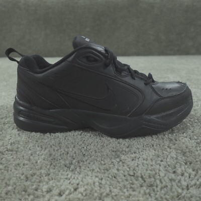 Nike Air Monarch IV Shoes Men's 12 Triple Black Leather Athletic Walking Sneaker