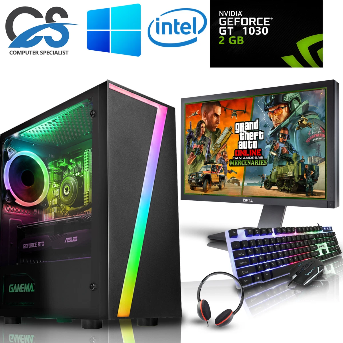 Quad Core i5 Gaming PC Computer Bundle 16GB RAM 1TB HDD NVIDIA GT 1030 Windows10