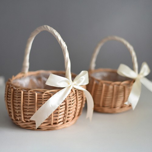 Hand-woven Wedding Flower Basket With Handle Wicker Sundries Basket Home Decor - Picture 12 of 16