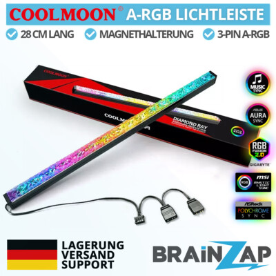 COOLMOON A-RGB LED-Leiste Lichtleiste Diamond 3-PIN Magnet Aura Asus Asrock MSI