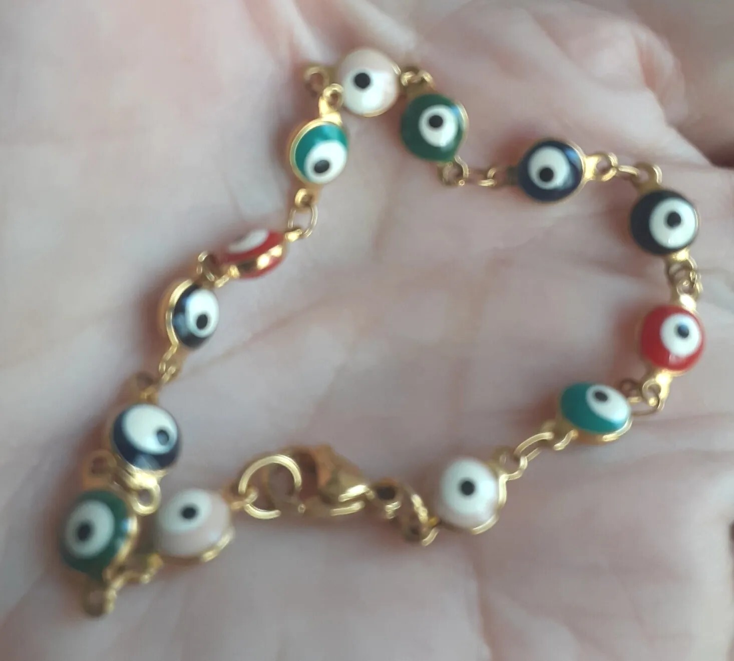 Vintage Evil Eye Enamel Beaded Tennis Bracelet 6mm*7 Gold