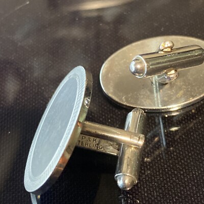 Vintage signed P&K sterling modern etched obal cufflinks