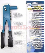 140pc Pop Riveter Gun Set Blind Rivet Hand Tool Kit Gutter Repair Heavy Duty