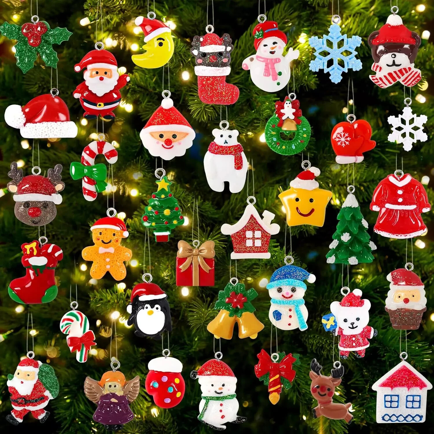 Mini Christmas Tree Ornaments Set 36pcs Small Holiday Decor