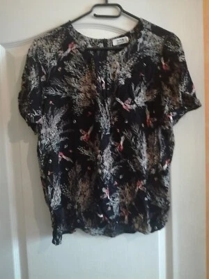 Top / Blouse / Chemisier noir zippé dos manches courtes "Molly Bracken". T XL. - Photo 1/3