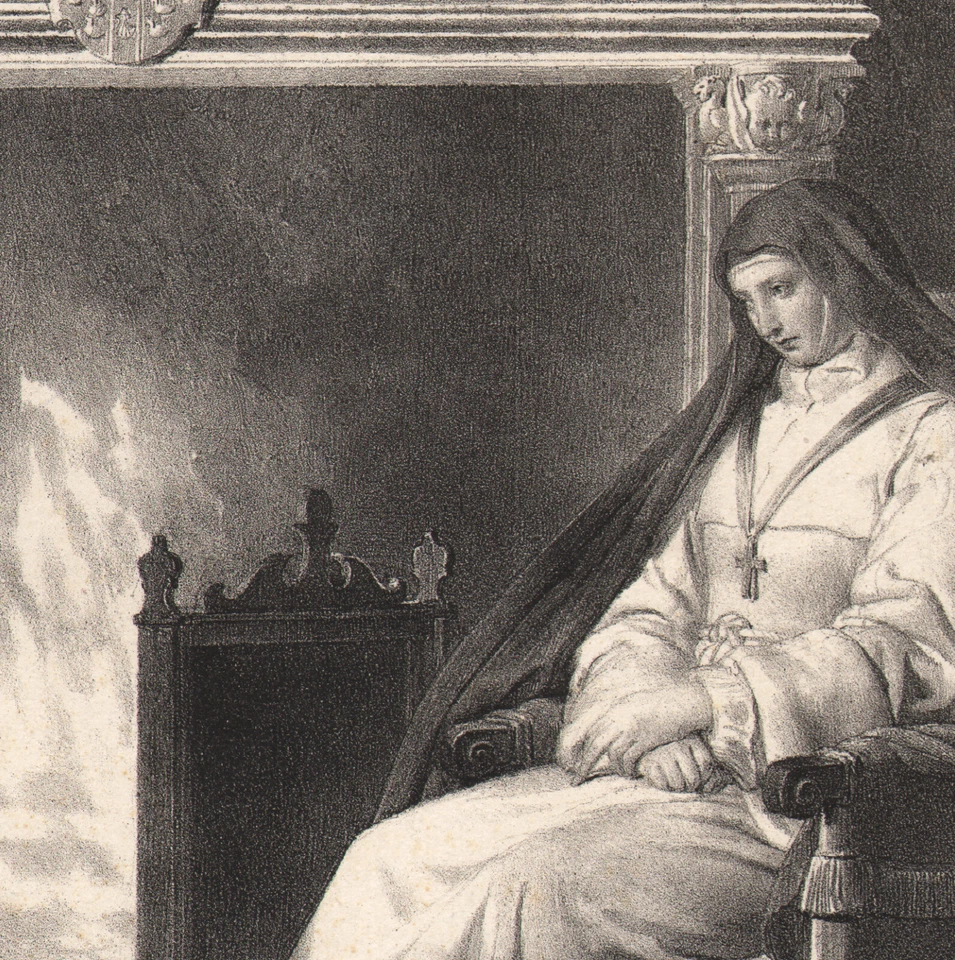 1825 Grande lithographie Guillemette d'Assy Cheminée de la chambre Fragonard - Photo 2/4