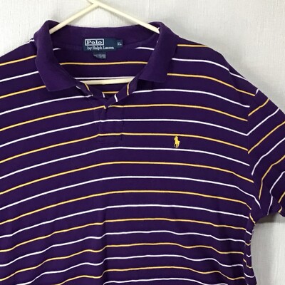 Vintage Polo Ralph Lauren XL Purple Gold Stripe LSU Colors Short