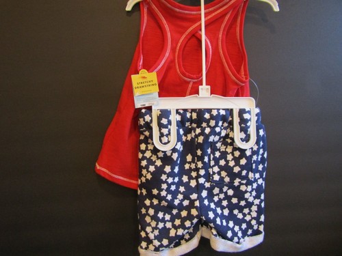 CAT & JACK 18 M 2 Piece Set AMERICA Navy with White STARS RED TOP Stretchy - Picture 4 of 5