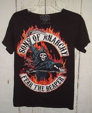 Sons Of Anarchy Tee Road Gear Unisex Fear The Reaper Black Flames T-Shirt Size S