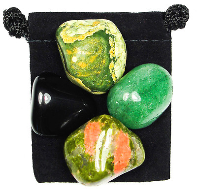 HEALING DIS-EASE Tumbled Crystal Healing Set = 4 Stones + Pouch + Description