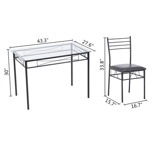 5 Piece Glass Dining Table Set 4 PU Cushion Chairs Kitchen Breakfast Dining Set - Picture 6 of 11
