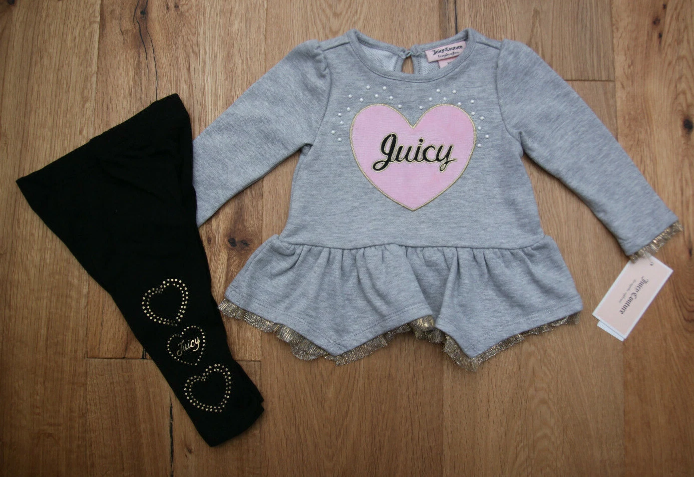 Juicy Couture Baby Girl Long Sleeve Top & Legging Set ~ Gray, Pink, Black & Gold