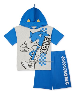 Sonic The Hedgehog Boys Hoodie T Shirt Shorts Set Sizes 4- 10 Outfit Costume NWT