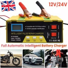 Car Battery Charger Heavy Duty LCD 12V / 24V Trickle / Fast Vehicle HGV Lorry