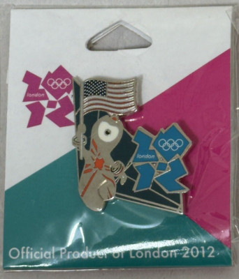 London 2012 Olympic Pin Mascot Wenlock with USA Flag