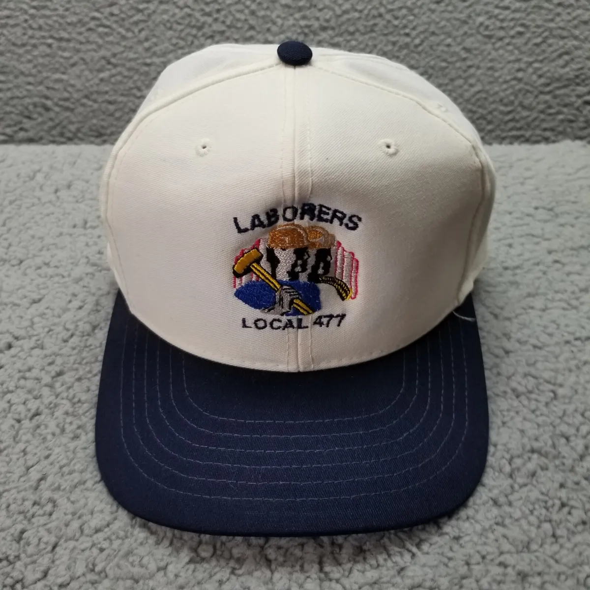 Union Mens Hat Cap Back White Blue Local 477 USA Louie eBay
