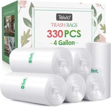 4 Gallon 330 Counts Strong Trash Bags Garbage 330 Count Pack of 1 , Clear