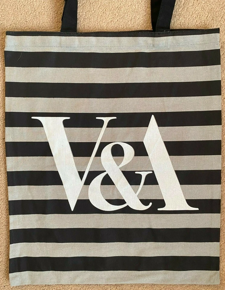 OFFICIAL V&A EXCLUSIVE TOTE BAG w/ BADGE * GREY & BLACK STRIPE DESIGN * OOP! - Image 3 of 4