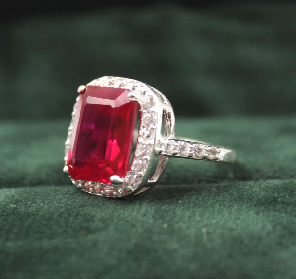 Anillo de gemas de plata maciza Birmania certificado rubí rojo 23,40 quilates tamaño 6,5 gemas 5NK Foto 4 de 4