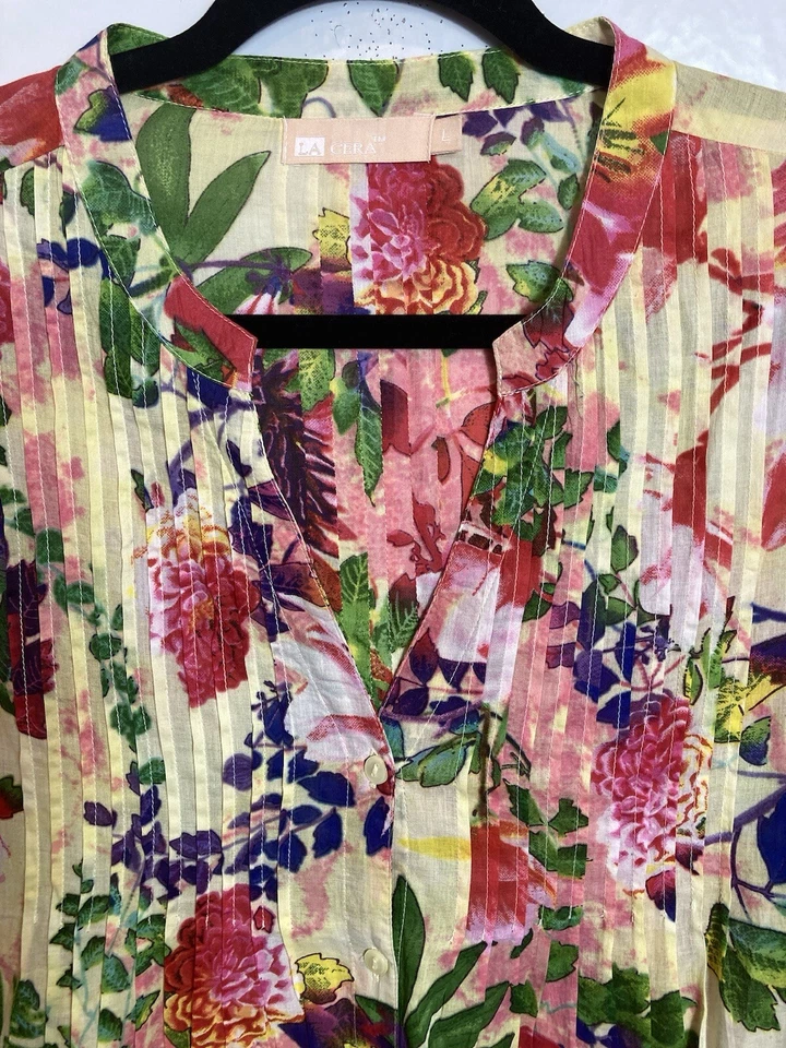 Túnica La Cera floral com botões tamanho G Cottagecore artística leve feminina - Imagem 3 de 4