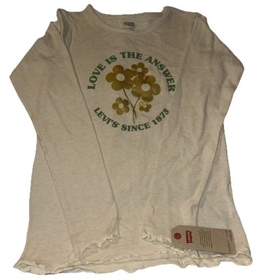 LEVIS Girls Long Sleeve Stylish Logo Flowers Logo Top T-Shirt Sz Medium MSRP $24