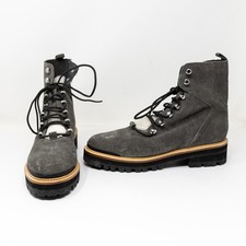 NEW Marc Fisher Lizzie Lace Up Faux Shearling Suede Ankle Booties Shoes Gray 10
