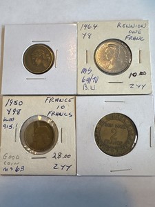 4 different French coins from different years
