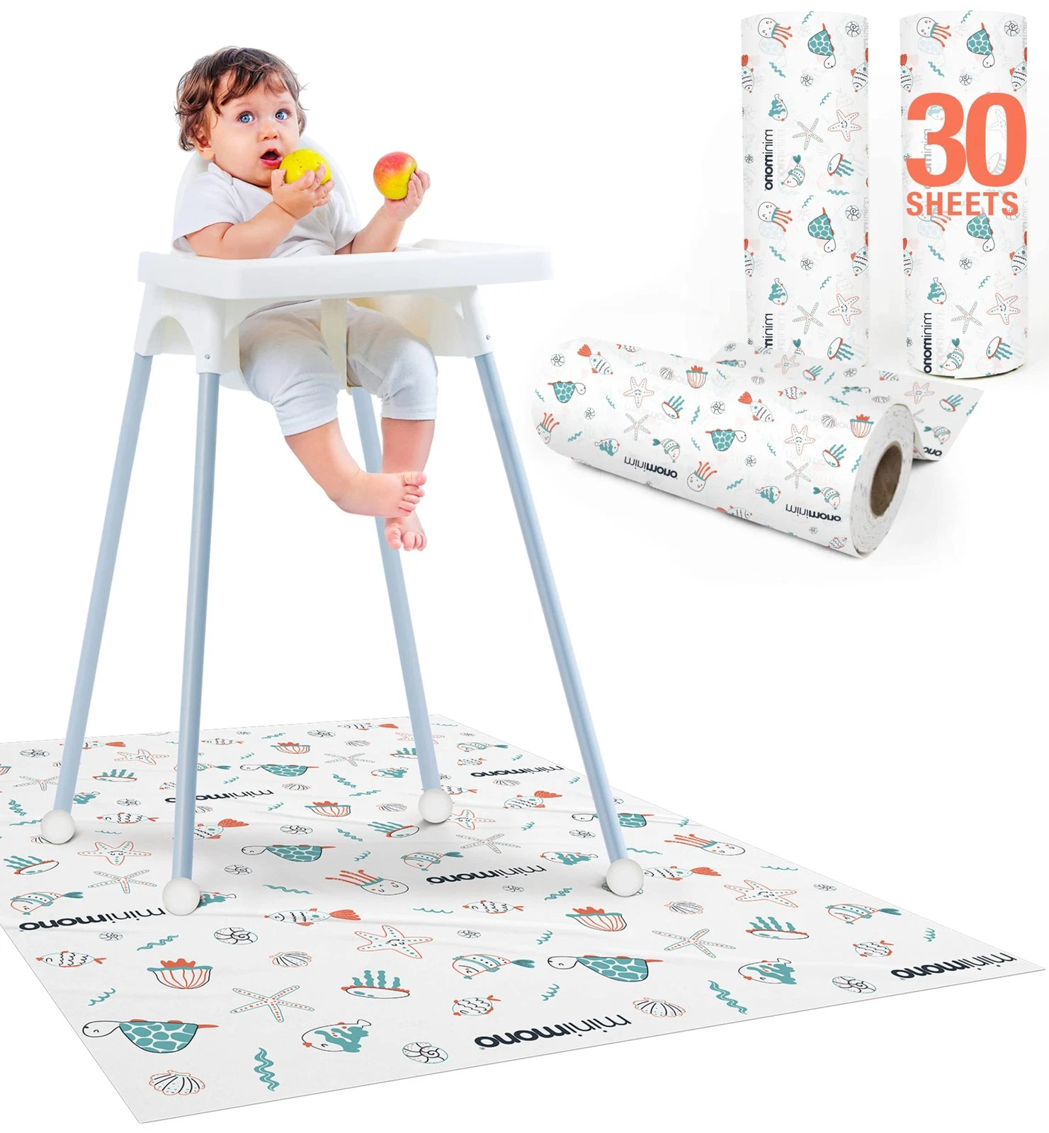 Baby Splat Mat for Under High Chair - 30 Pcs Disposable and Waterproof Splash...