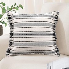 Beige and Black Boho Decorative Throw Pillow Covers 18x18 Textured Striped