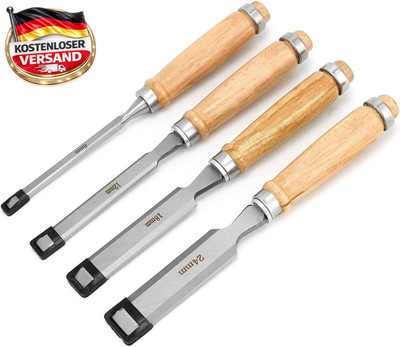 QWOR 4Tlg. Stechbeitel Set Für Holz - Scharfes Stecheisen Set 6, 12, 19, 24Mm -