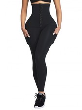 Black Shape Leggings High Waist 3 Hooks Pockets Basic Shaping