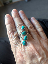 925 Sterling Silver Turquoise 4 Oval Stone Band Wrap Ring, Size U 1/2