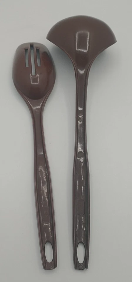 Vintage Foley Plastic/Nylon Brown Ladle Slotted Spoon Set - Image 2 of 4