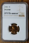 1954 Proof Lincoln cent graded by NGC PF 67 RD