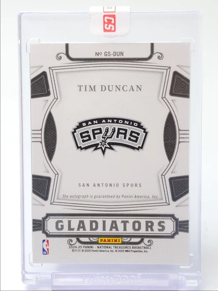 TIM DUNCAN 2024-25 NATIONAL TREASURES GLADIATORS AUTOGRAPH AUTO /15 Q5492 - Image 2 of 2