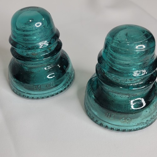 Set of 4 Vintage 1910-1921 Hemingray #40 CD 152 Aqua Blue/Green Glass Insulators - Picture 18 of 23