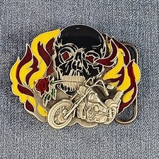 Siskiyou 1991 Wild  Free Skull Rose Harley Motorcycle Belt Buckle Vintage u-8J